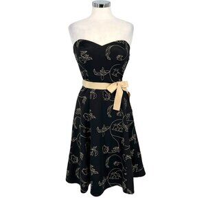 White House Black Market Floral Strapless Dress Black Beige Size 6